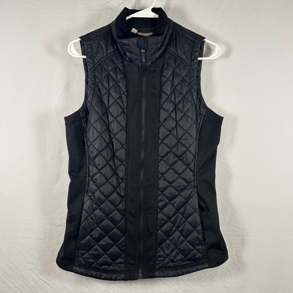 Athleta Womens Black Quilted Puffer Vest Full Zip Mock Neck Activewear Size M
